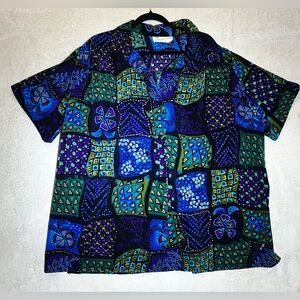 Vintage A Personal Touch Shirt Women’s 2X Blue Hawaiian Floral Made USA